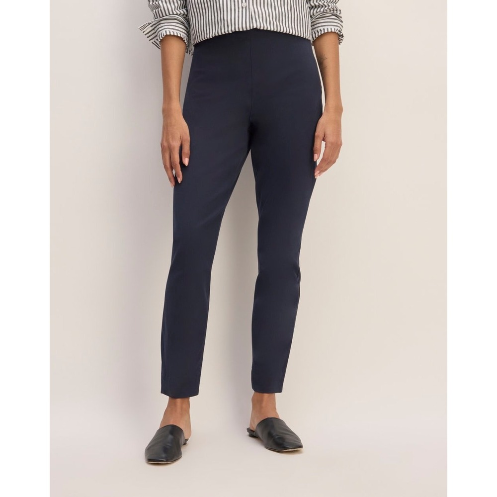 Everlane Pants Women 8 Navy Blue Side Zip Stretch Cotton Slim Straight Pull on - Picture 2 of 9
